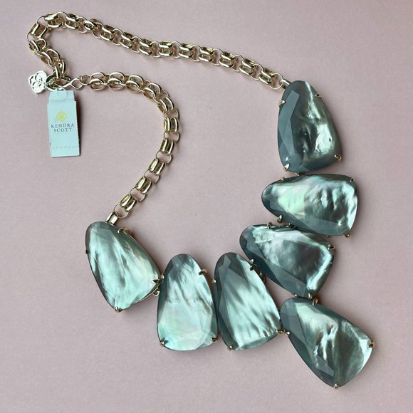 NWT Kendra Scott Harlow Necklace Grey Illusion 14k Gold Plated - Picture 2 of 11